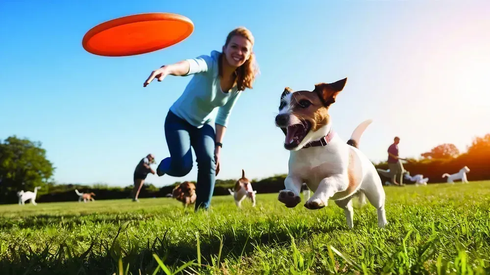 Open lawn and agility area inside the fenced pet park