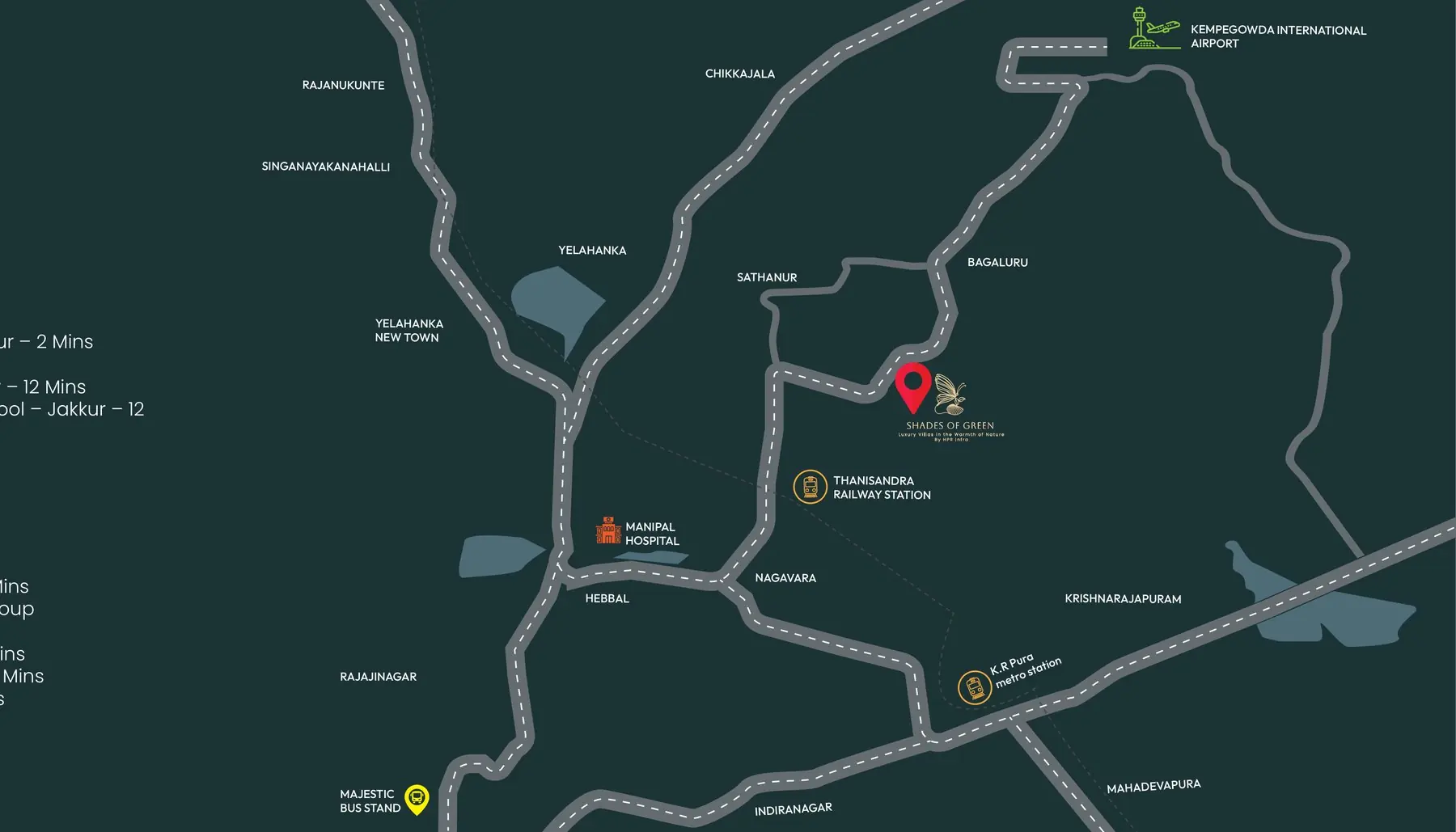 Key map of North Bengaluru showing the site relative to Kempegowda International Airport, Yelahanka, Hebbal, Thanisandra and K.R. Pura